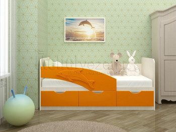 Дельфин-3 Кровать детская 3 ящика без ручек 1.6 Оранжевый глянец в Новолуговом - novolugovoe.mebel54.com | фото