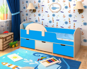 Кровать Малыш-мини с бортиком Дуб молочный/Голубой в Новолуговом - novolugovoe.mebel54.com | фото