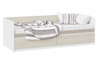 Кровать «Сканди» с 2 ящиками Дуб Гарден/Белый/Глиняный серый в Новолуговом - novolugovoe.mebel54.com | фото