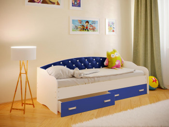Кровать Софа-7 с мягкой спинкой со стразами (800х1900) Белый/Синий в Новолуговом - novolugovoe.mebel54.com | фото