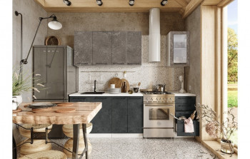 Кухонный гарнитур Нувель 1800мм белый/бетон коричневый/бетон черный в Новолуговом - novolugovoe.mebel54.com | фото