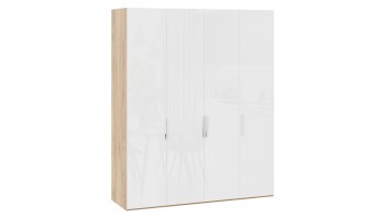 Шкаф для одежды с 4 глухими дверями «Эмбер» Яблоня Беллуно/Белый глянец в Новолуговом - novolugovoe.mebel54.com | фото