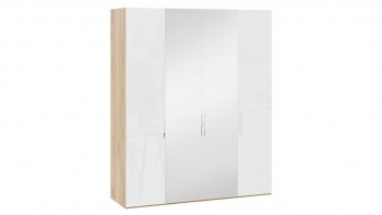 Шкаф комбинированный с 2 глухими и 2 зеркальными дверями «Эмбер» Яблоня Беллуно/Белый глянец в Новолуговом - novolugovoe.mebel54.com | фото